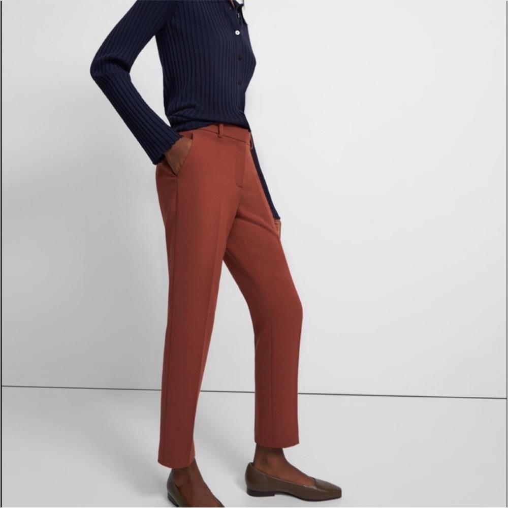 Theory Cropped Ankle Pants in Rust Red